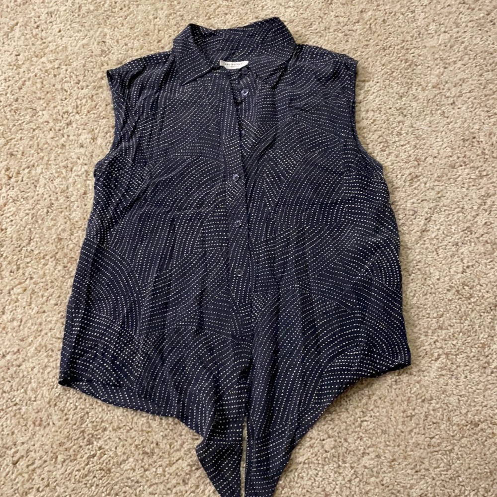 Equipment Navy Polka Dot Sleeveless Tie Blouse